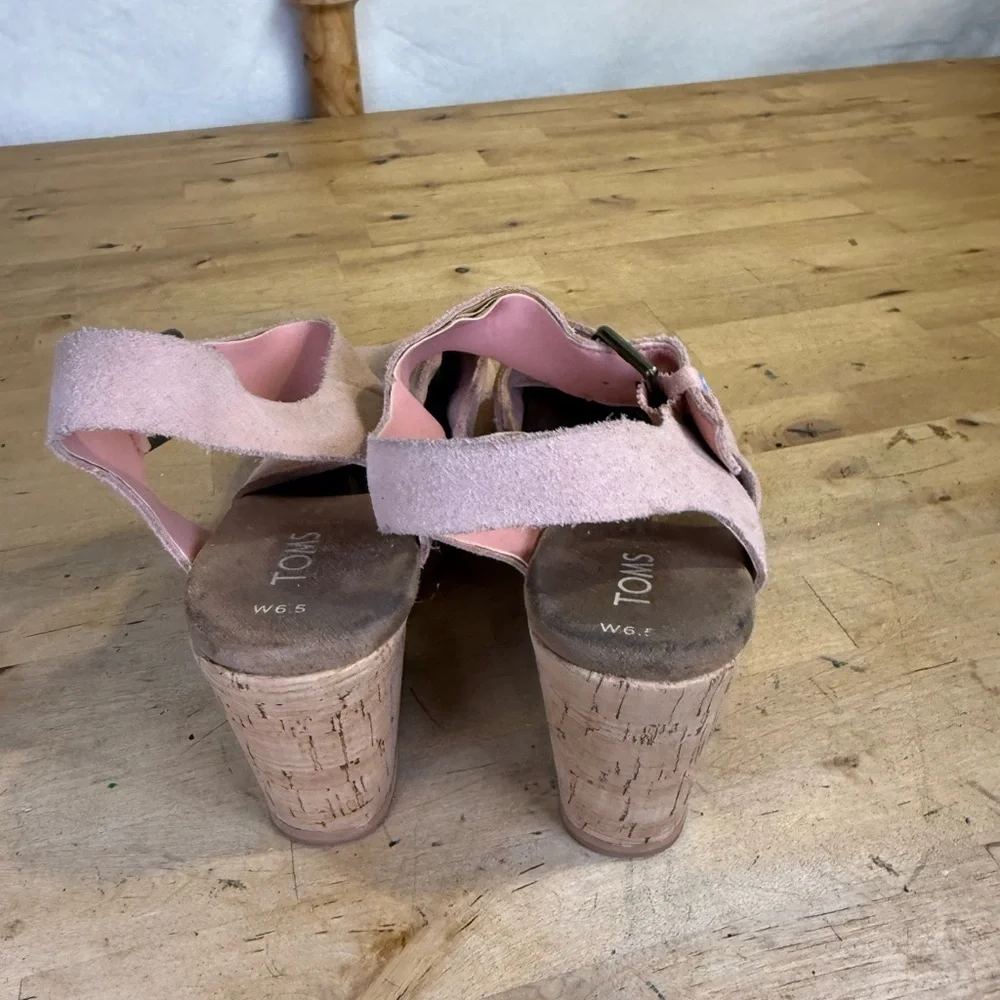 TOMS Tropaz Pink Suede Cork Wedge Sandals Women’s 6.5
